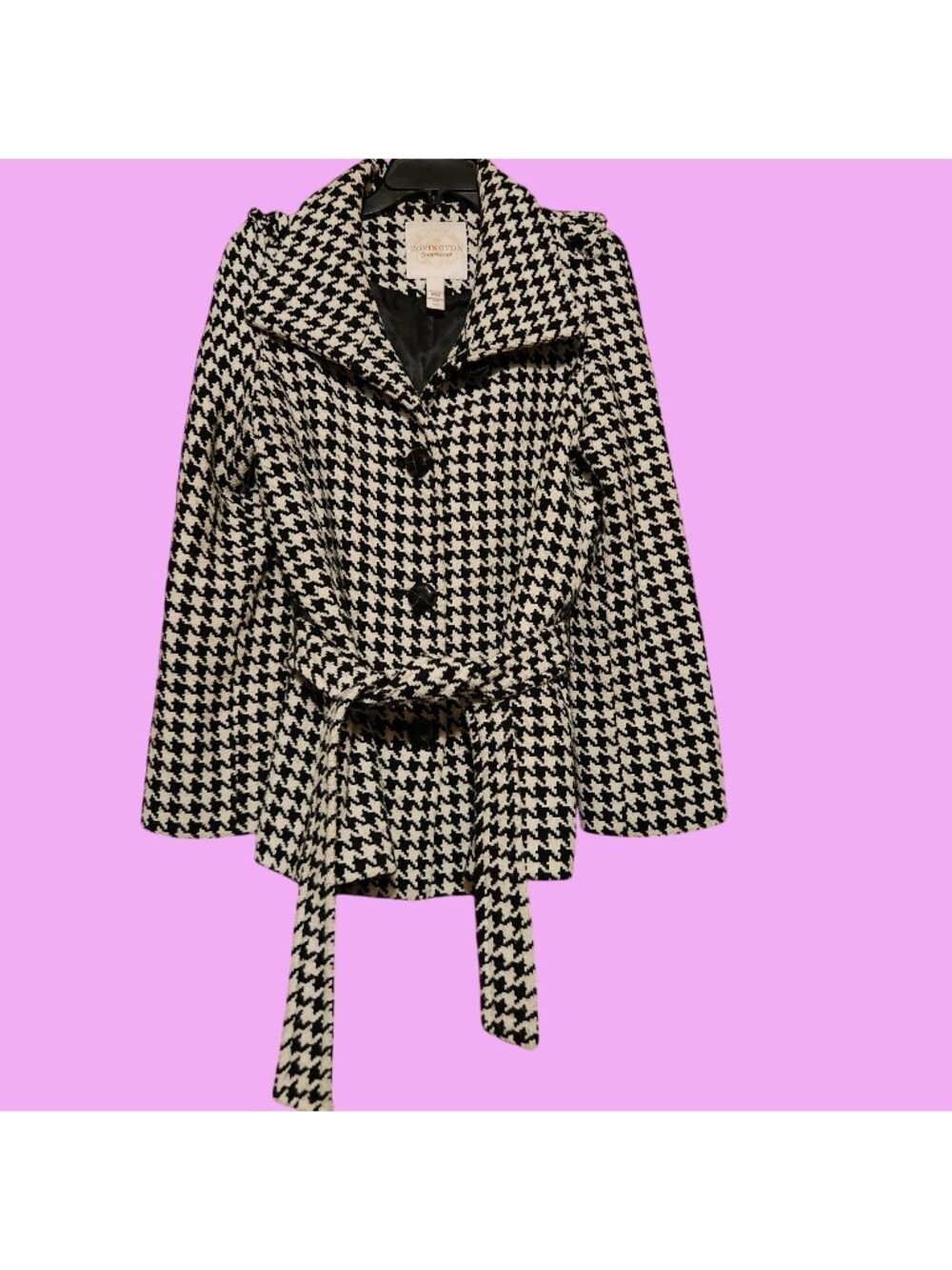 Covington Women's Black & White Houndstooth Button-Up Coat Waist Size M